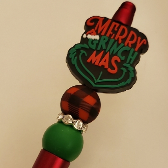 Handmade Merry Grinchmas The Grinch Beaded Silicone Focal Bead Pen - Picture 2 of 4
